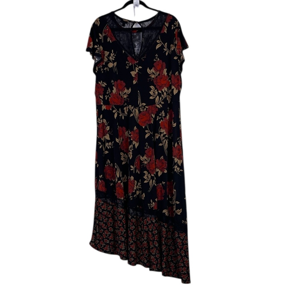 Torrid Floral Asymmetrical Hem Dress short sleeve boho size 3 - Picture 2 of 14